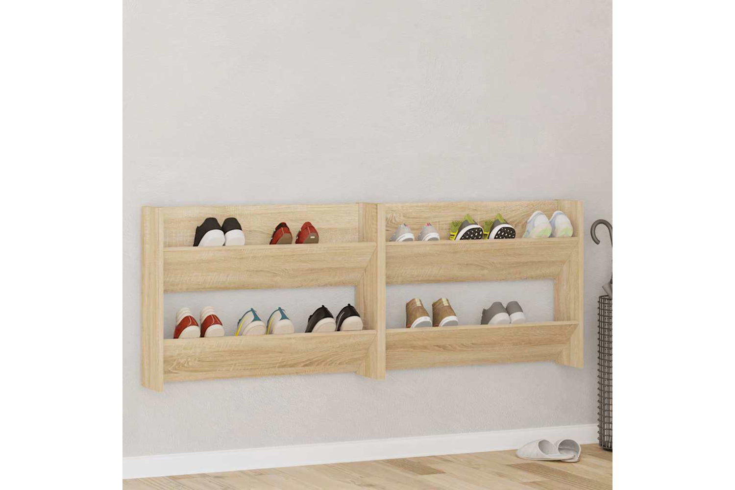 Vidaxl 806748 Wall Shoe Cabinets 2 Pcs Sonoma Oak 80x18x60cm Engineered Wood-2