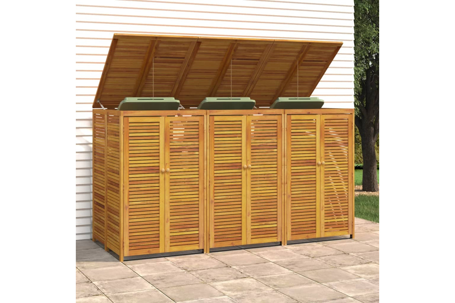 vidaXL 3155240 Triple Garbage Bin Shed 210x89x117cm Solid Wood Acacia-3