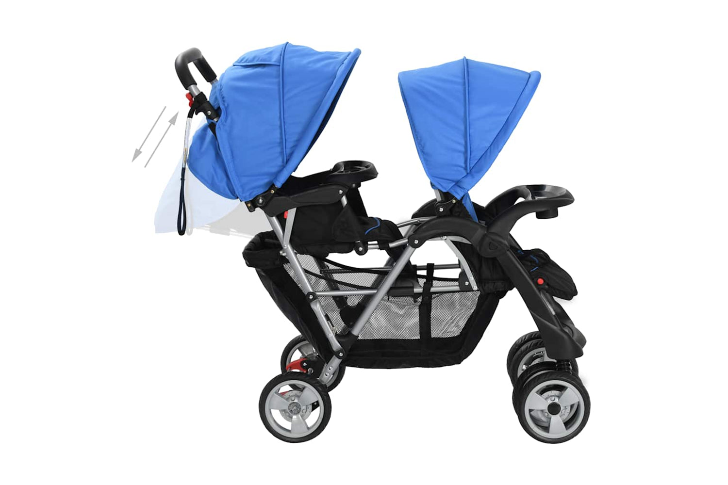 Vidaxl Tandem Stroller Steel Blue/Black-5