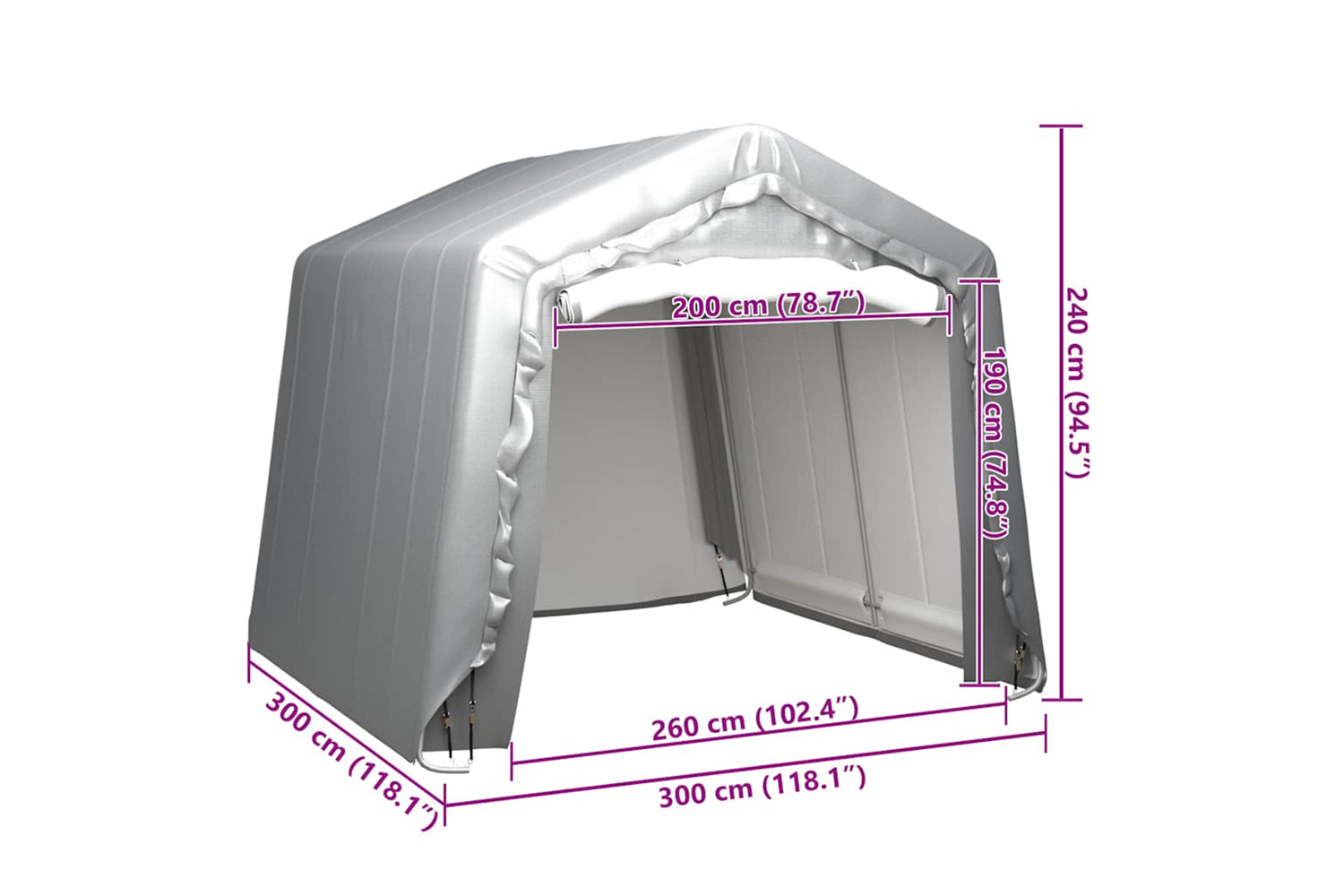 vidaXL 3079587 Storage Tent 300x300cm Steel Grey-5