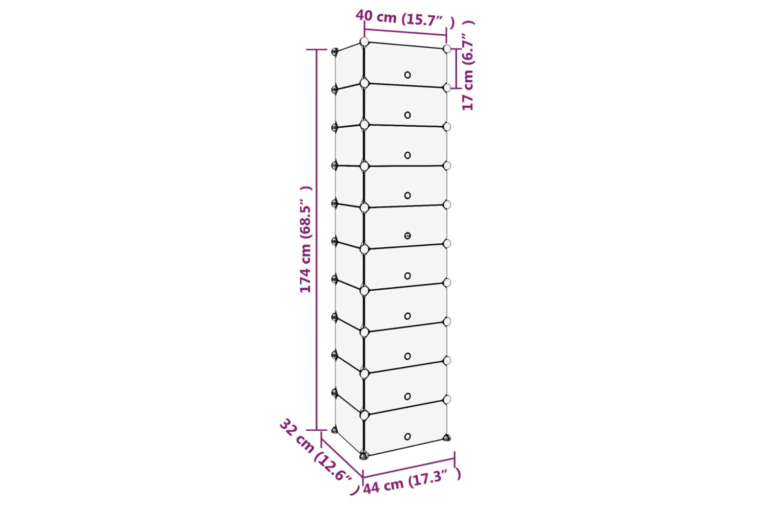 vidaXL 340561 Shoe Rack Transparent 44x32x174cm Pp-7