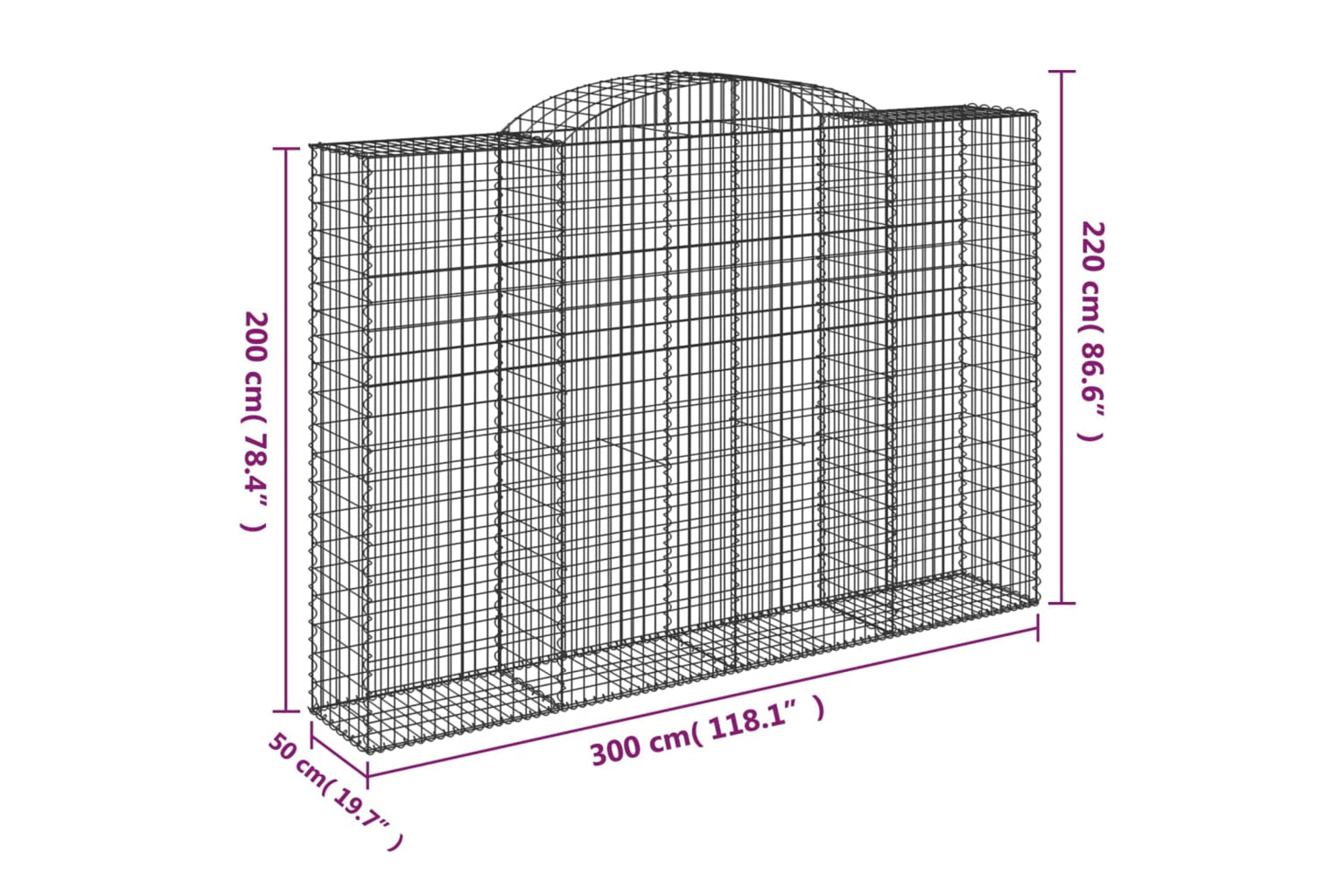 vidaXL 3146791 Arched Gabion Baskets 2 Pcs 300x50x200/220cm Galvanised Iron-5