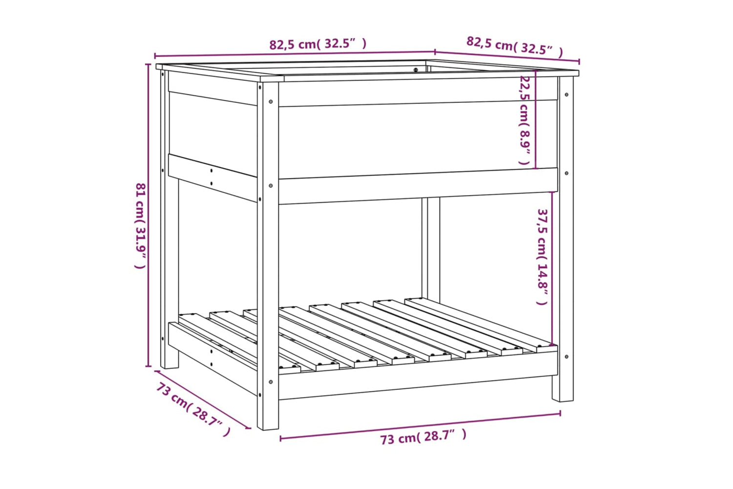 vidaXL 823798 Planter With Shelf Black 82.5x82.5x81cm Solid Wood Pine-7