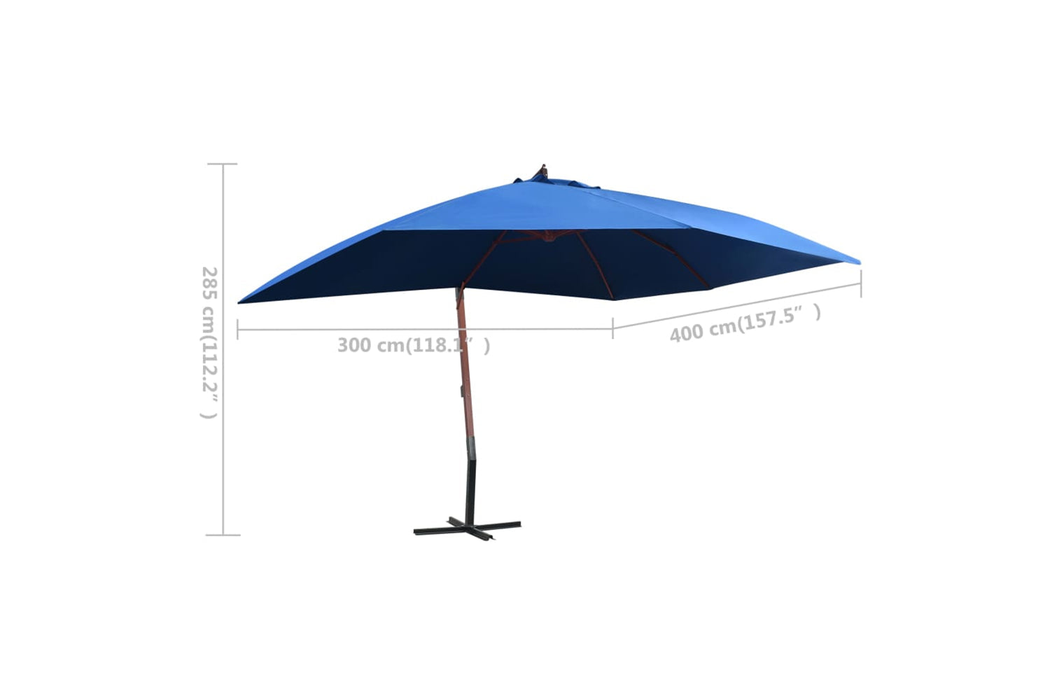 vidaXL 47123 Hanging Parasol With Wooden Pole 400x300cm Blue-8