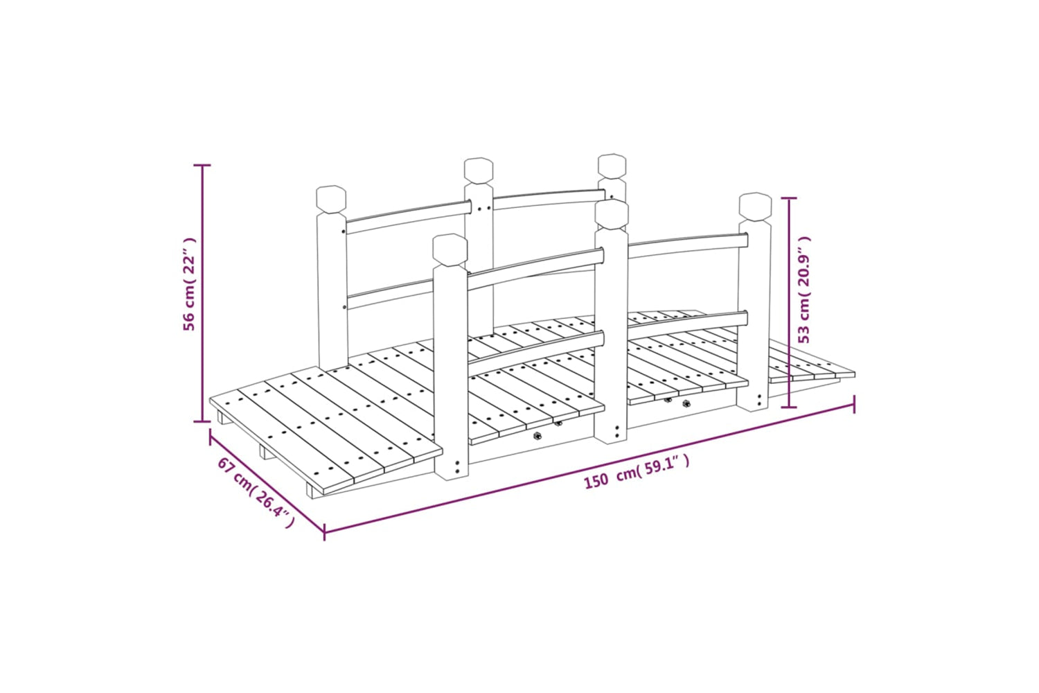 Vidaxl 363356 Garden Bridge With Railings 150x67x56cm Solid Wood Spruce-5