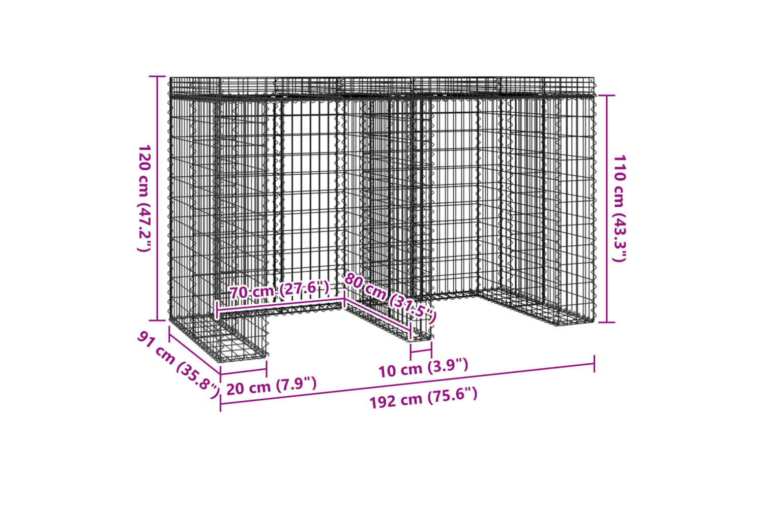 Vidaxl 151336 Gabion Wall For Garbage Bin 192x91x120 Cm Galvanised Iron-4
