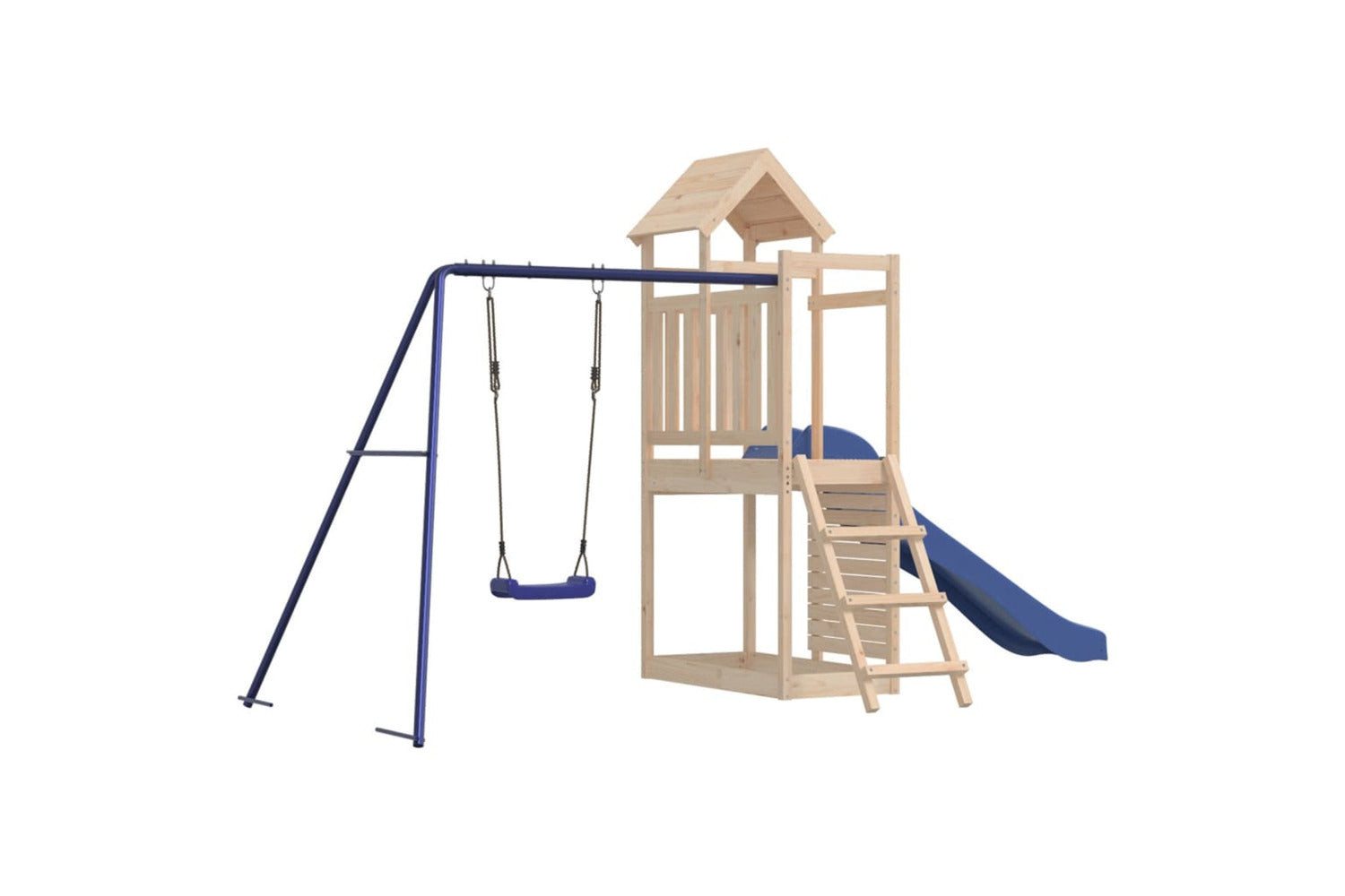 Vidaxl 3155891 Playhouse With Slide Swing Rockwall Solid Wood Pine-3