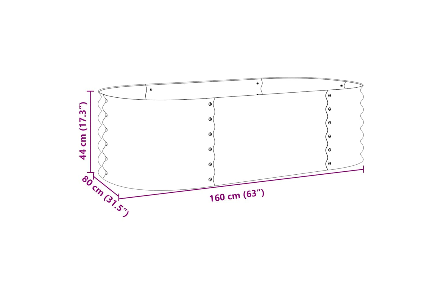 vidaXL Garden Raised Bed 160x80x44cm Galvanised Steel Grey-7