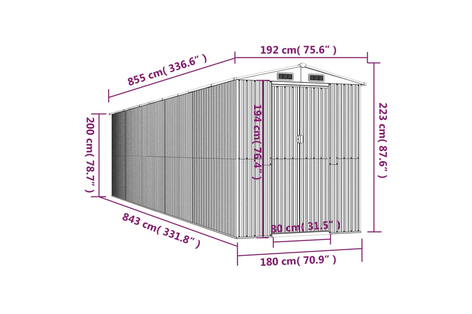 vidaXL 3147457 Garden Shed Anthracite 192x855x223cm Galvanised Steel-7