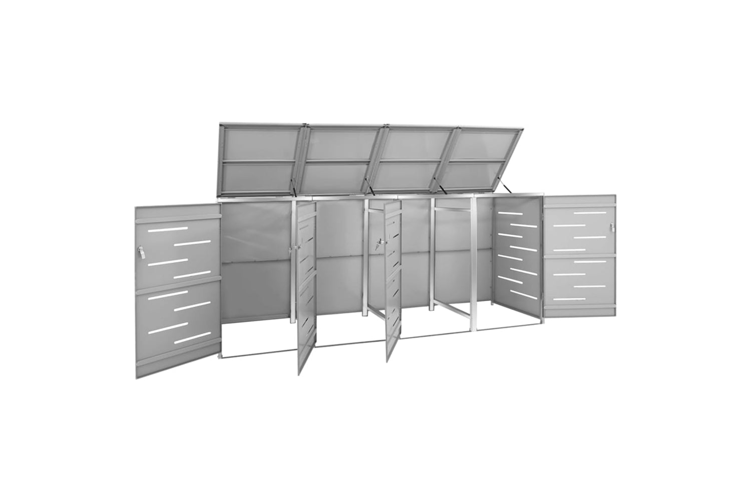 vidaXL Quadruple Wheelie Bin Shed 276.5x77.5x112.5cm Stainless Steel-2
