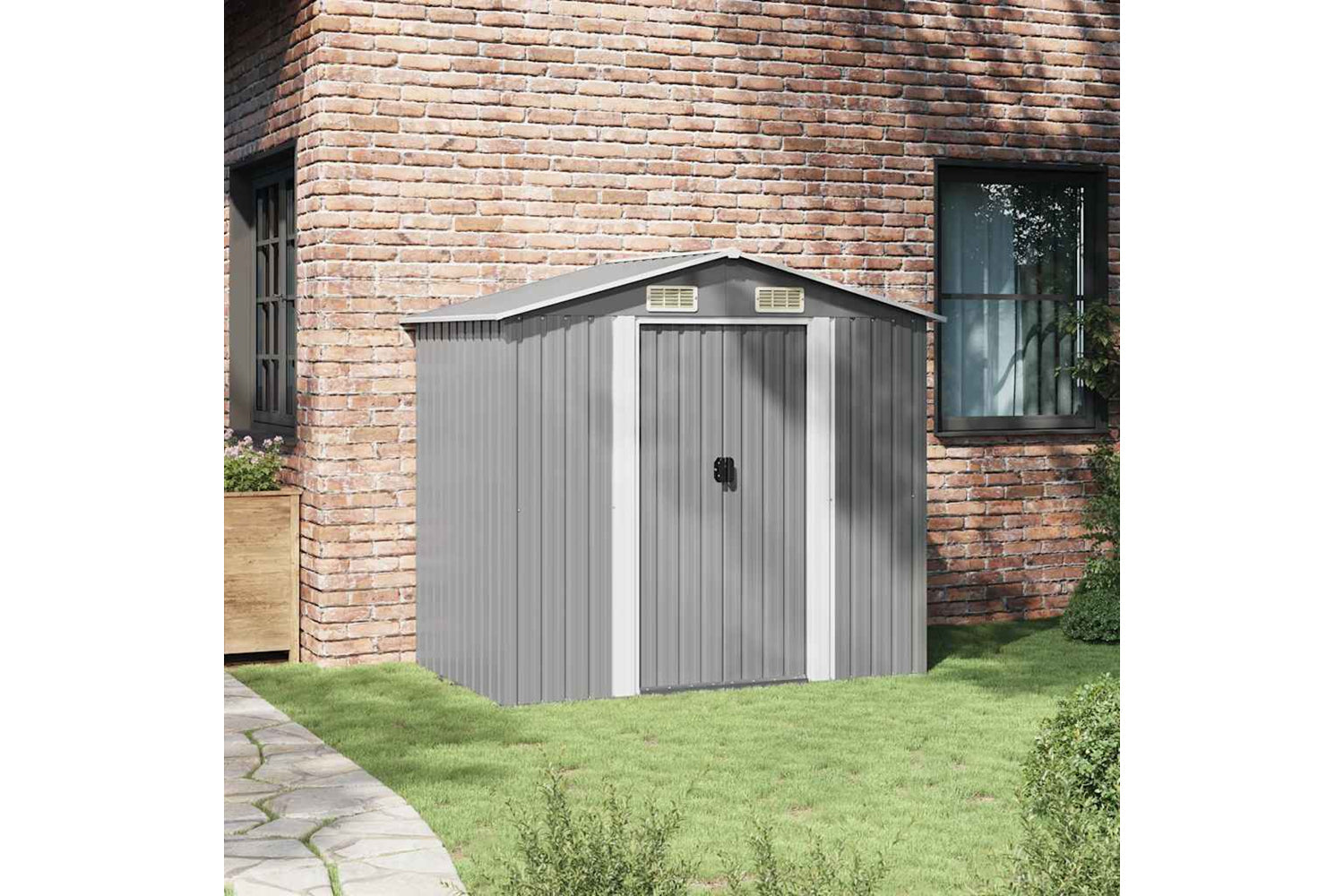 vidaXL 42983 Garden Storage Shed Grey Metal 204x132x186cm-3