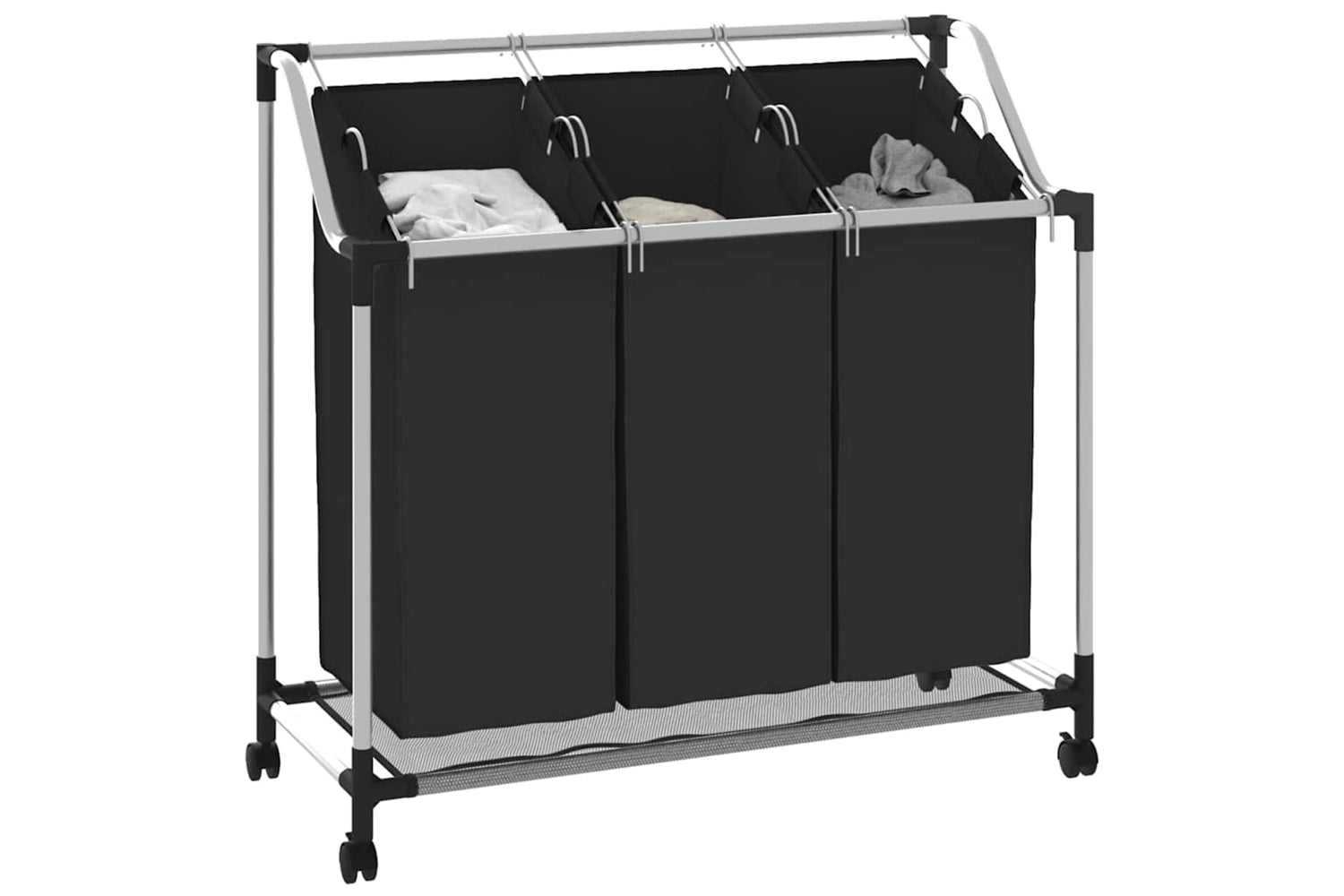 Vidaxl 282426 Laundry Sorter With 3 Bags Black Steel-3