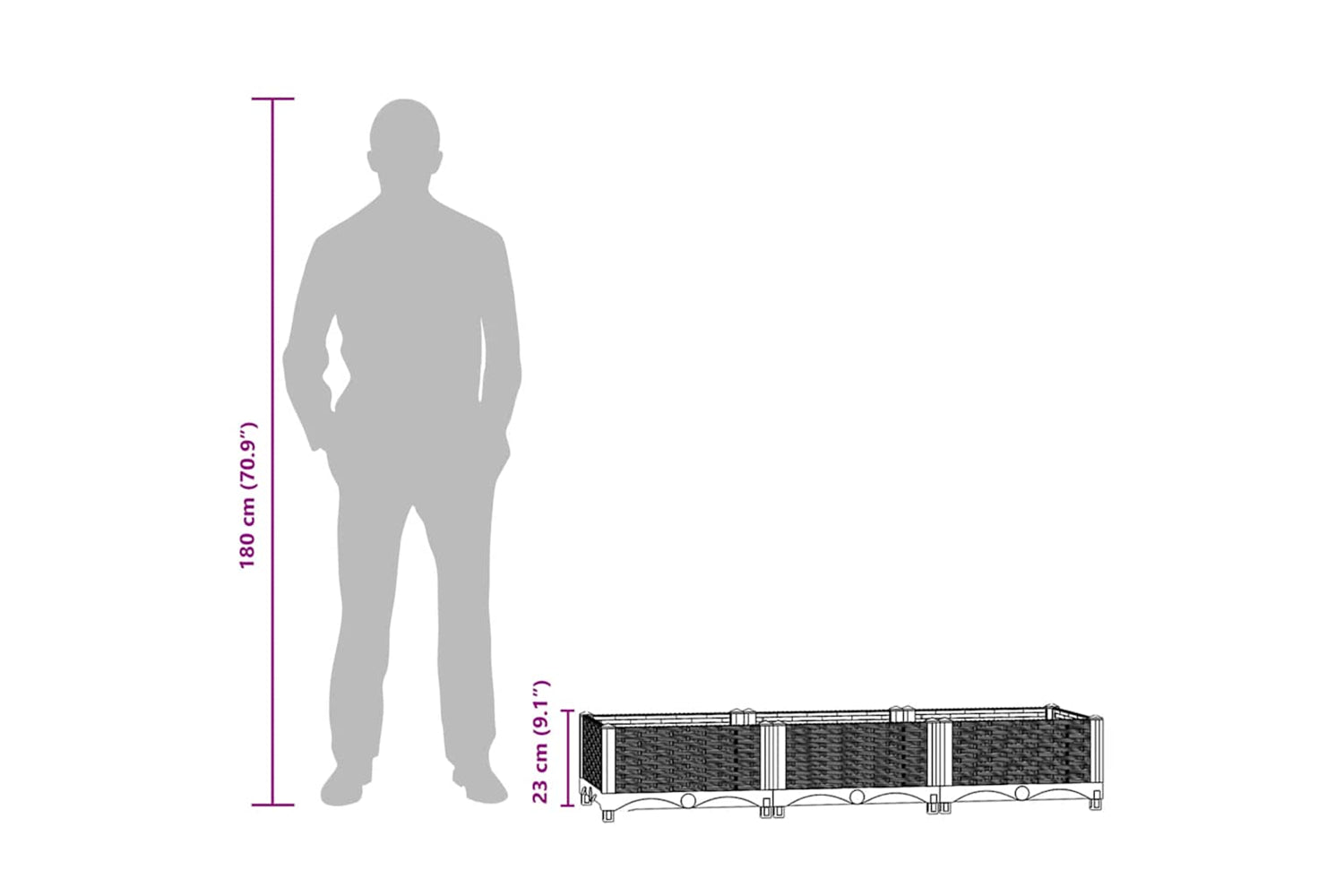 vidaXL Raised Bed 120x40x23cm Polypropylene-9