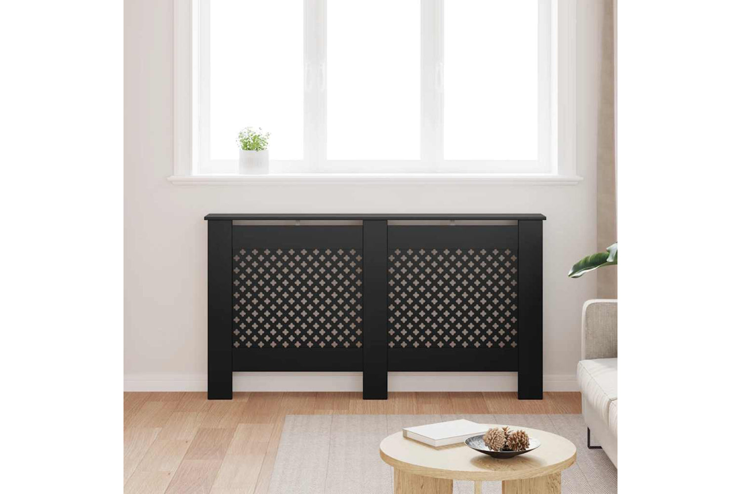 vidaXL Radiator Cover Black 152x19x81.5cm Mdf-2