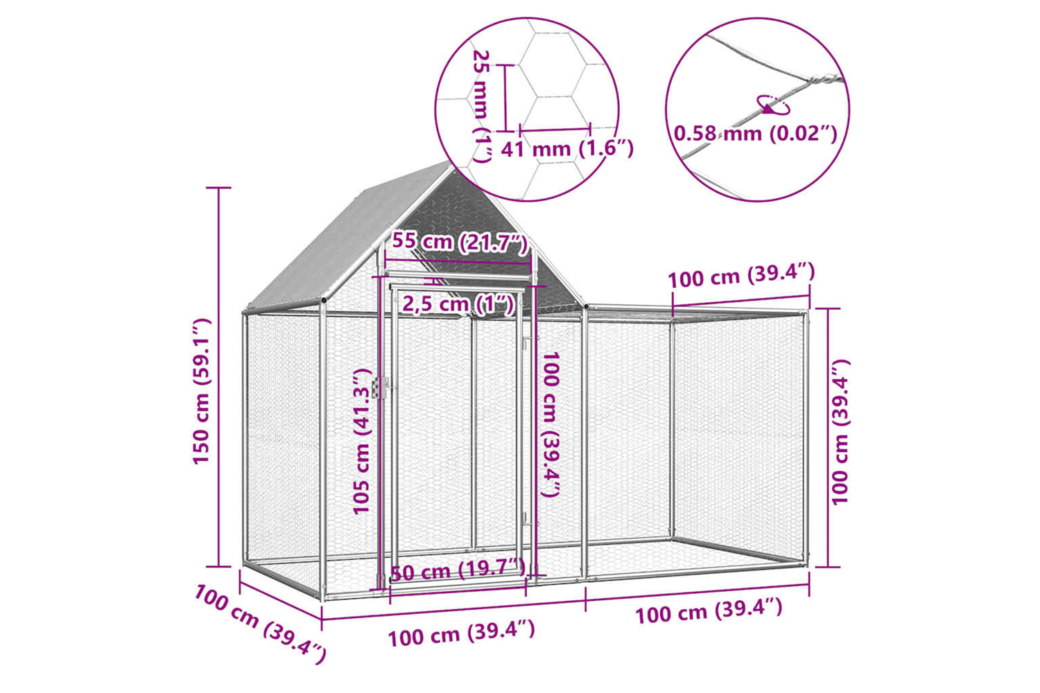 Vidaxl Chicken Coop 2x1x1.5 M Galvanised Steel-6