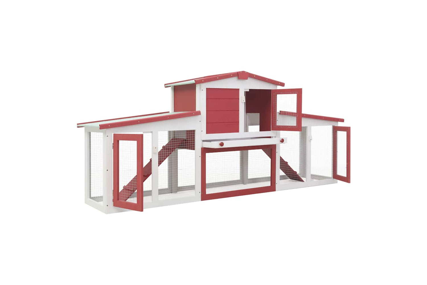 vidaXL 170845 Outdoor Large Rabbit Hutch Red And White 204x45x85cm Wood-2
