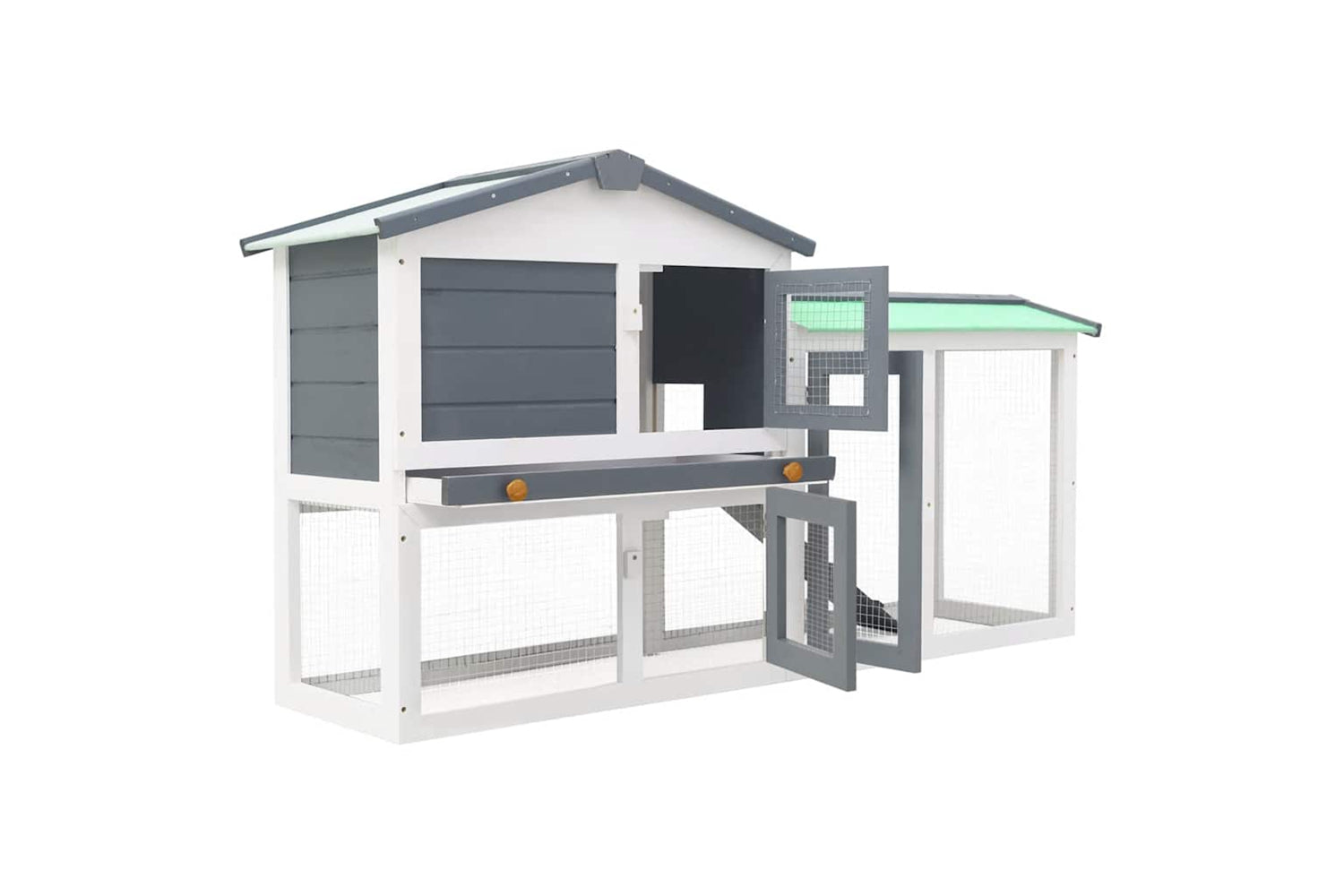 Vidaxl 170840 Outdoor Large Rabbit Hutch Grey And White 145 X 45 X 84 Wood-2