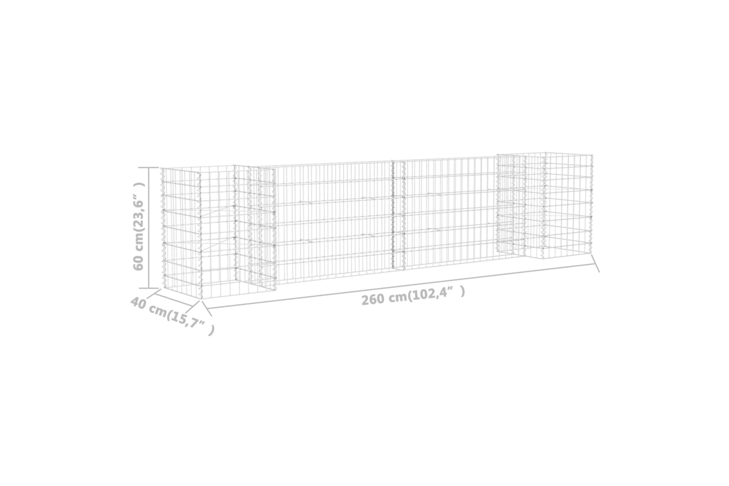 vidaXL 145659 H-shaped Gabion Planter Steel Wire 260x40x60cm-5