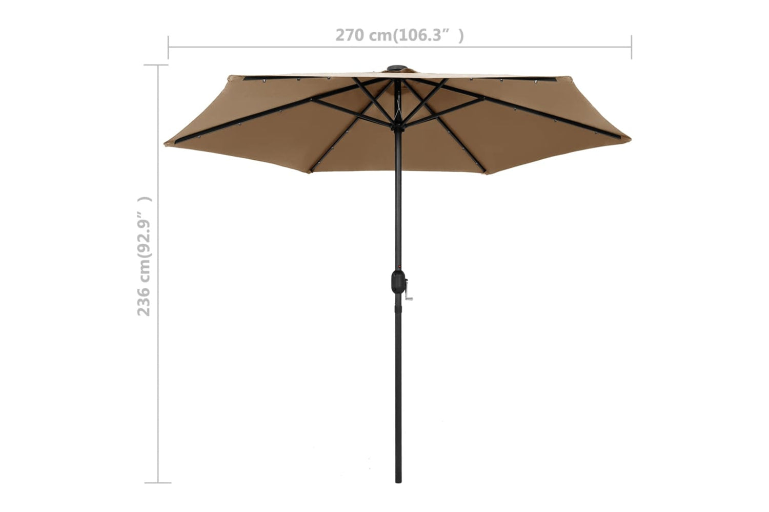 Vidaxl 47355 Parasol With Led Lights And Aluminium Pole 270 Cm Taupe-7