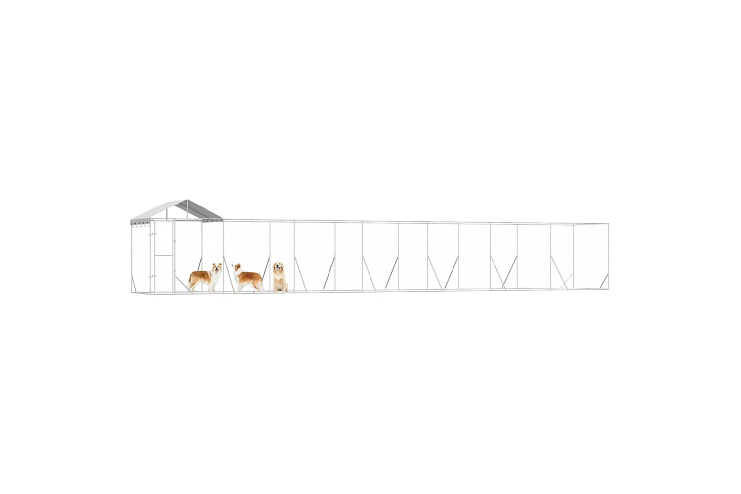 Vidaxl 3190469 Outdoor Dog Kennel With Roof Silver 14x2x2.5 M Galvanised Steel-3