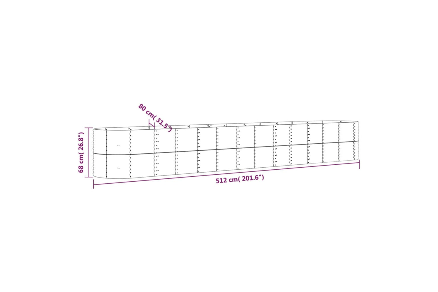 vidaXL 318974 Garden Raised Bed Powder-coated Steel 512x80x68cm Grey-5