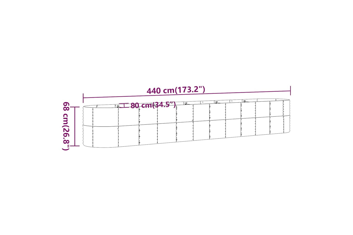 vidaXL 318969 Garden Raised Bed Powder-coated Steel 440x80x68cm Grey-5