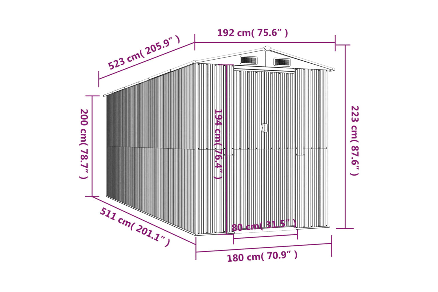vidaXL 3147464 Garden Shed Dark Brown 192x523x223cm Galvanised Steel-7