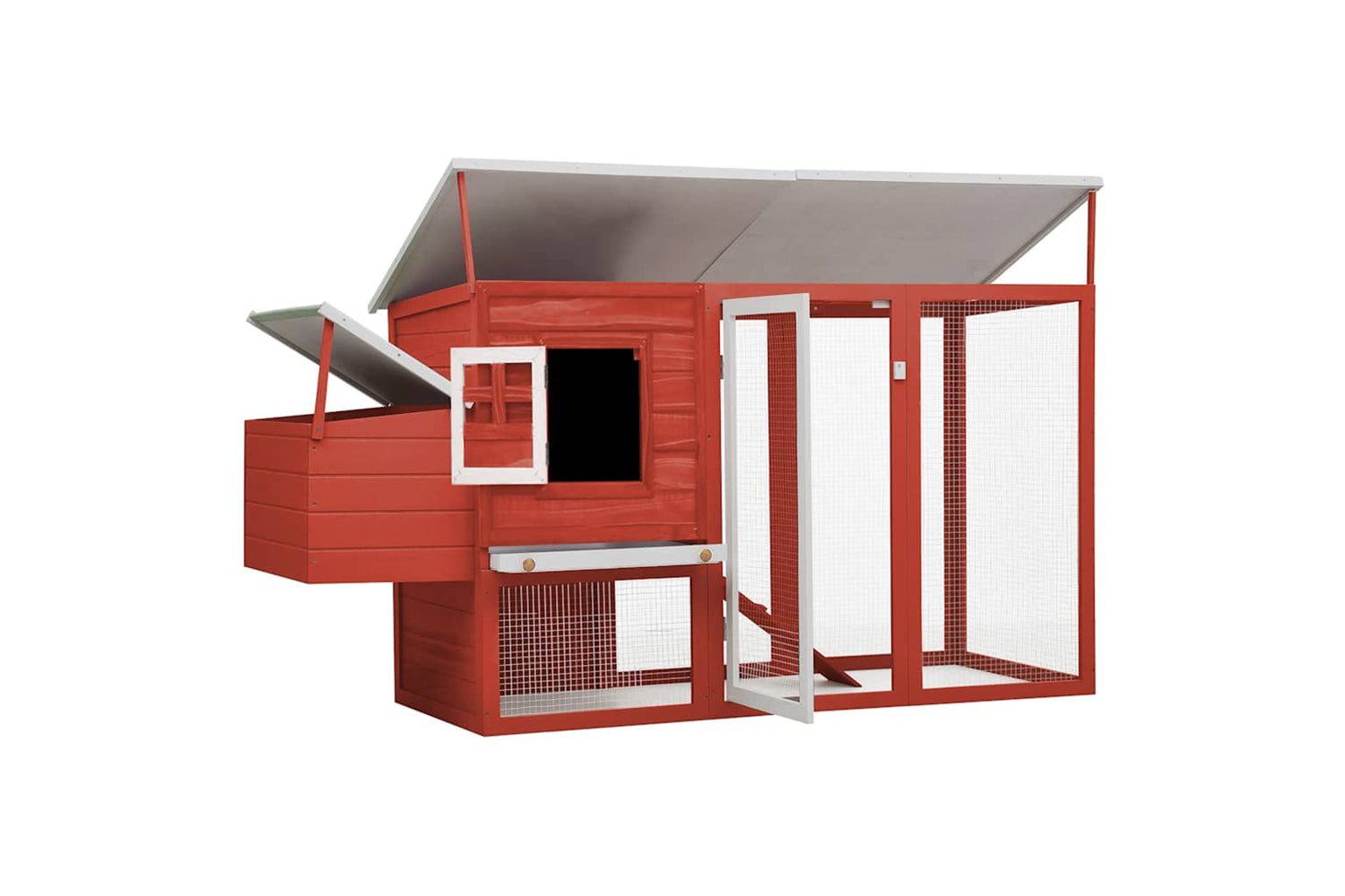 Vidaxl 170848 Outdoor Chicken Cage Hen House With 1 Egg Cage Red Wood-3