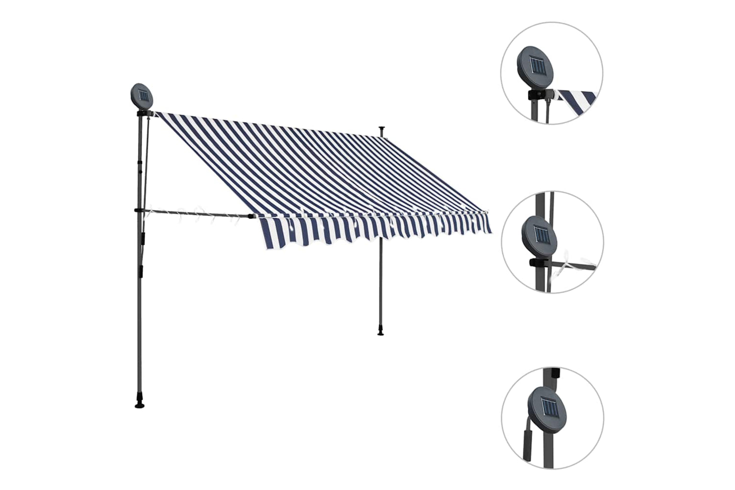 vidaXL 145844 Manual Retractable Awning With Led 250cm Blue And White-3