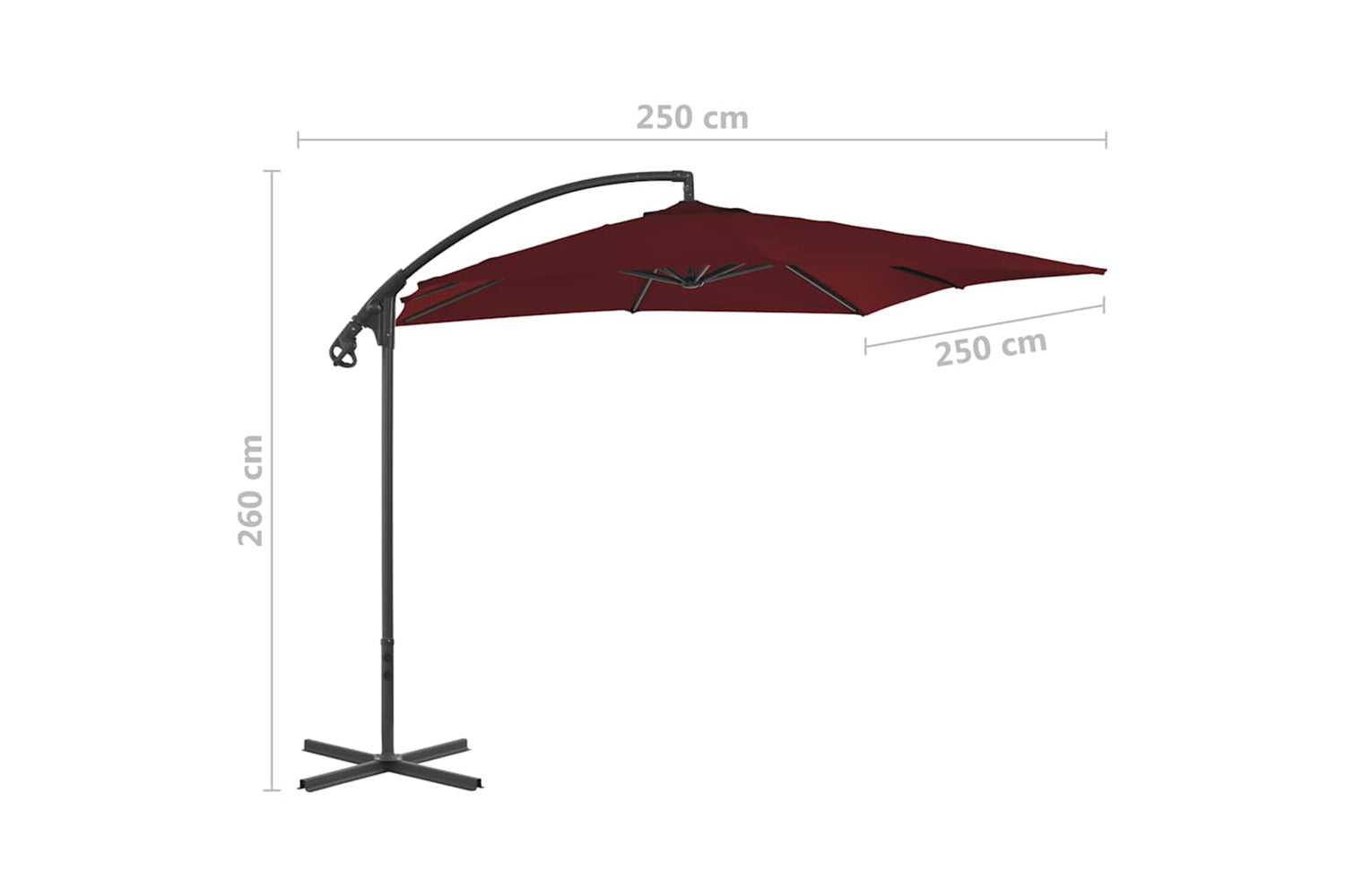vidaXL 312510 Cantilever Umbrella With Steel Pole 250x250cm Wine Red-7