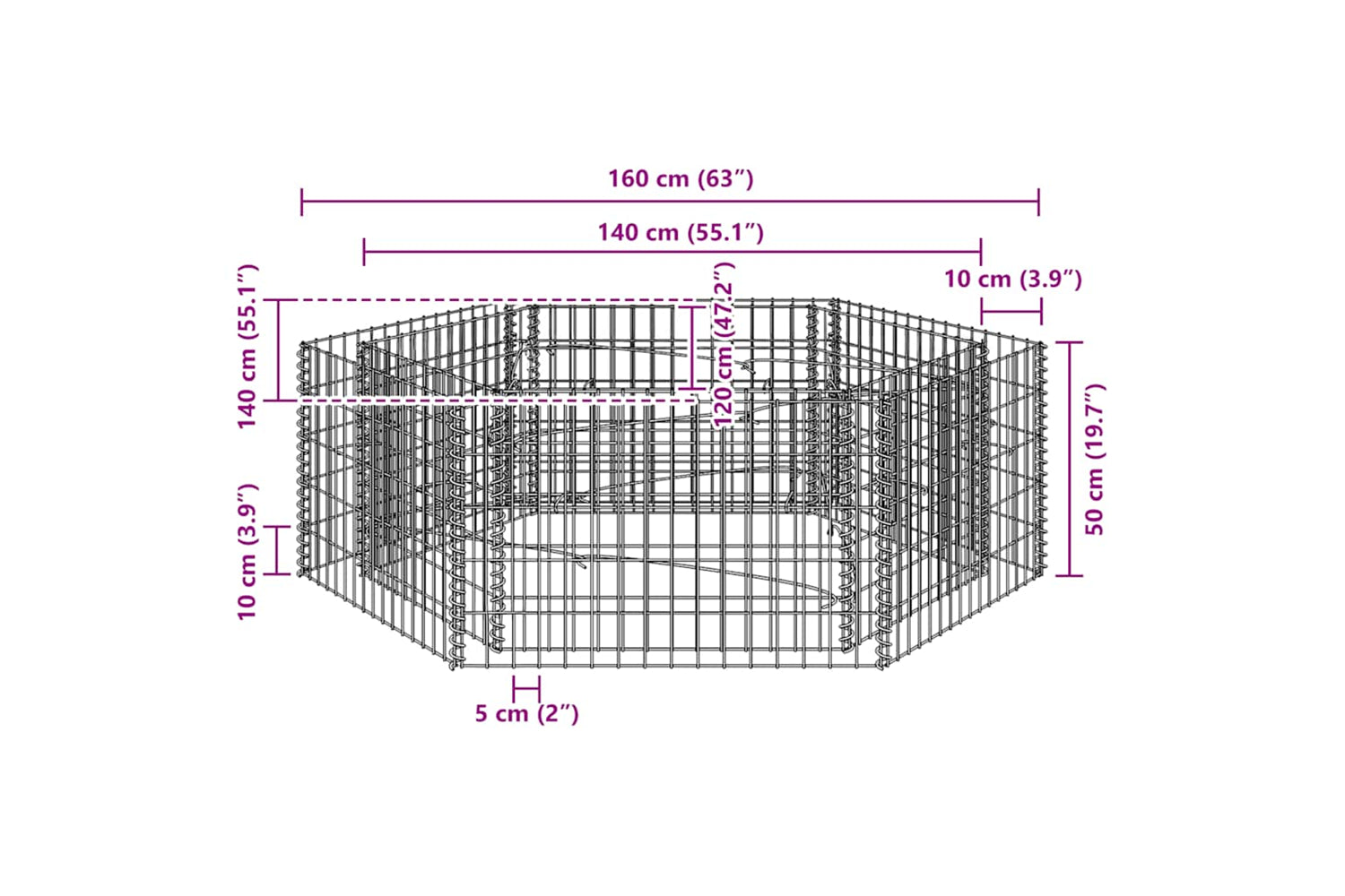 vidaXL 142534 Hexagonal Gabion Raised Bed 160x140x50cm-5