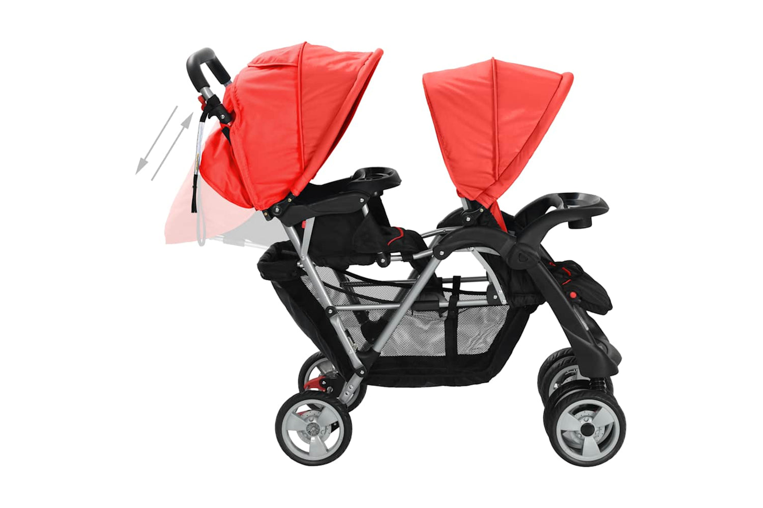 Vidaxl Tandem Stroller Steel Red/Black-5
