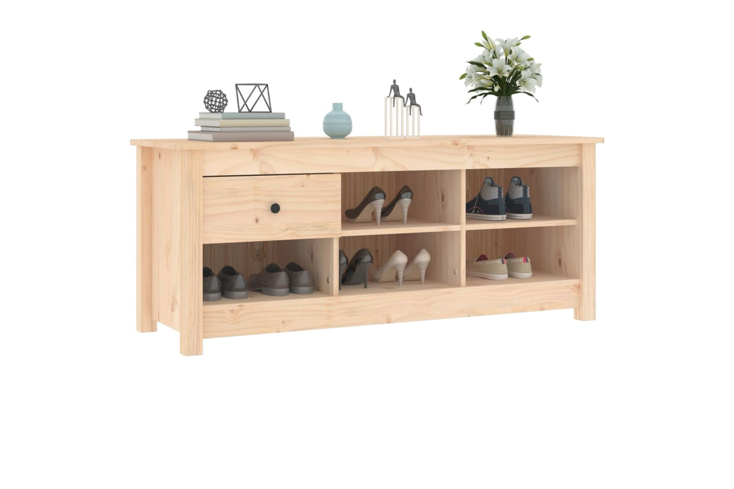 vidaXL 814594 Shoe Cabinet 110x38x45.5cm Solid Wood Pine-6