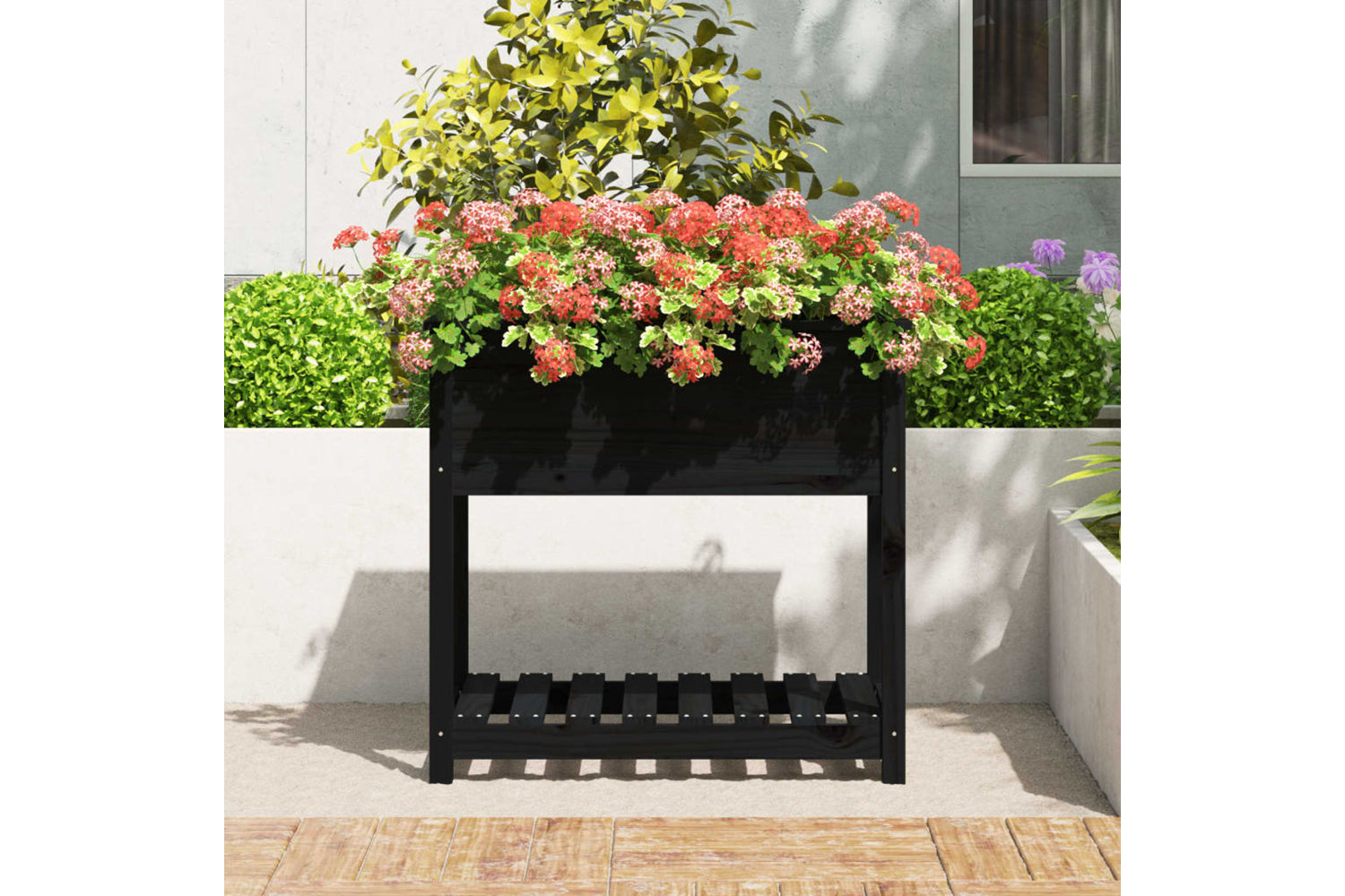 vidaXL 823784 Planter With Shelf Black 82.5x54x81cm Solid Wood Pine-2