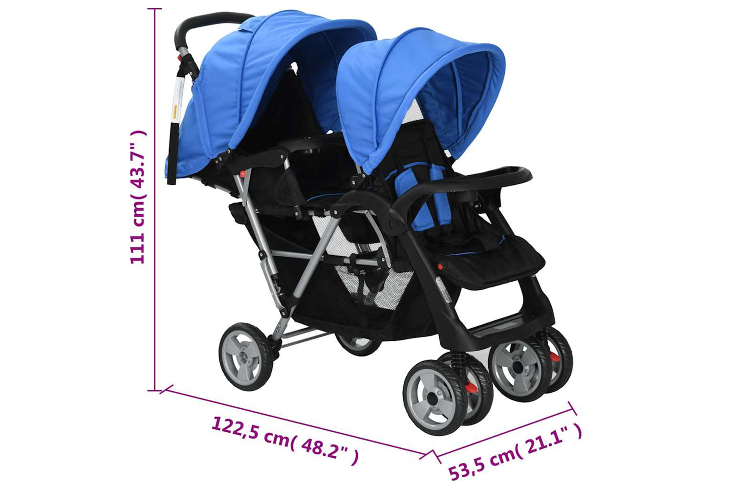 Vidaxl Tandem Stroller Steel Blue/Black-8