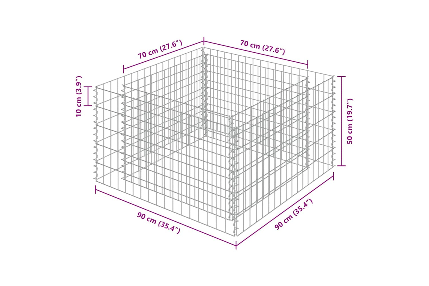 vidaXL 143557 Gabion Raised Bed Galvanised Steel 90x90x50cm-6