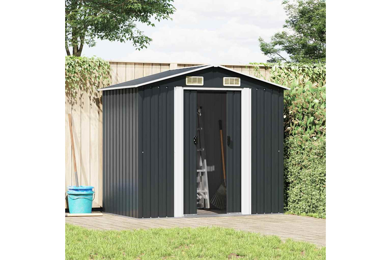 vidaXL 47028 Garden Storage Shed Anthracite Steel 204x132x186cm-2