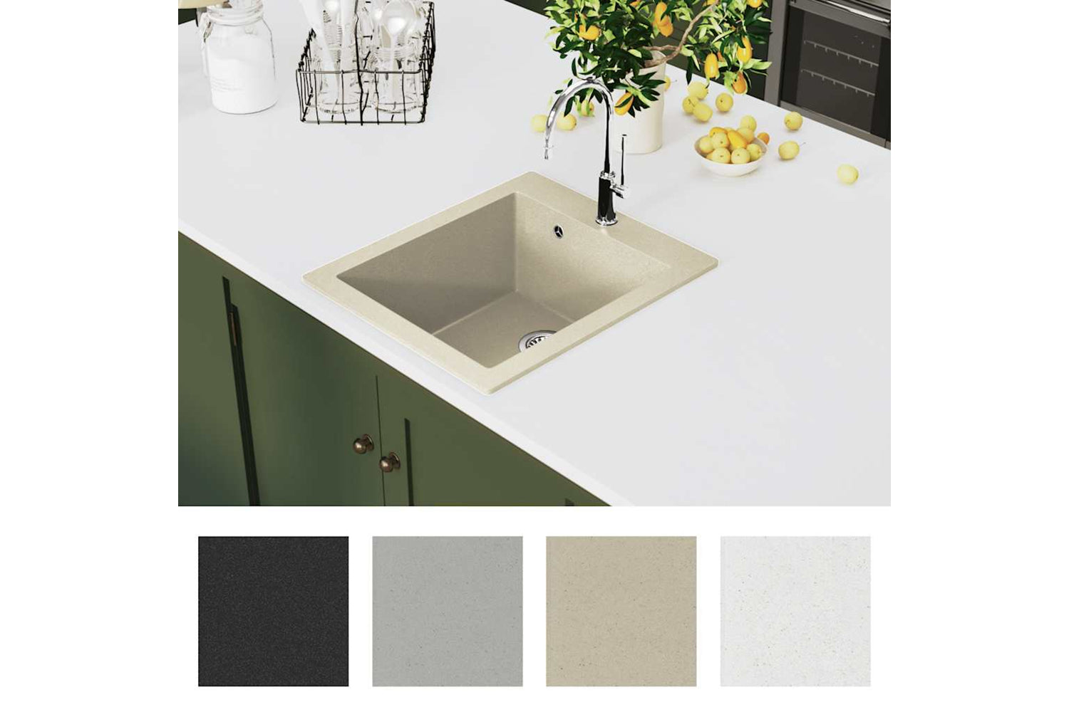Vidaxl Granite Kitchen Sink Single Basin Beige-2