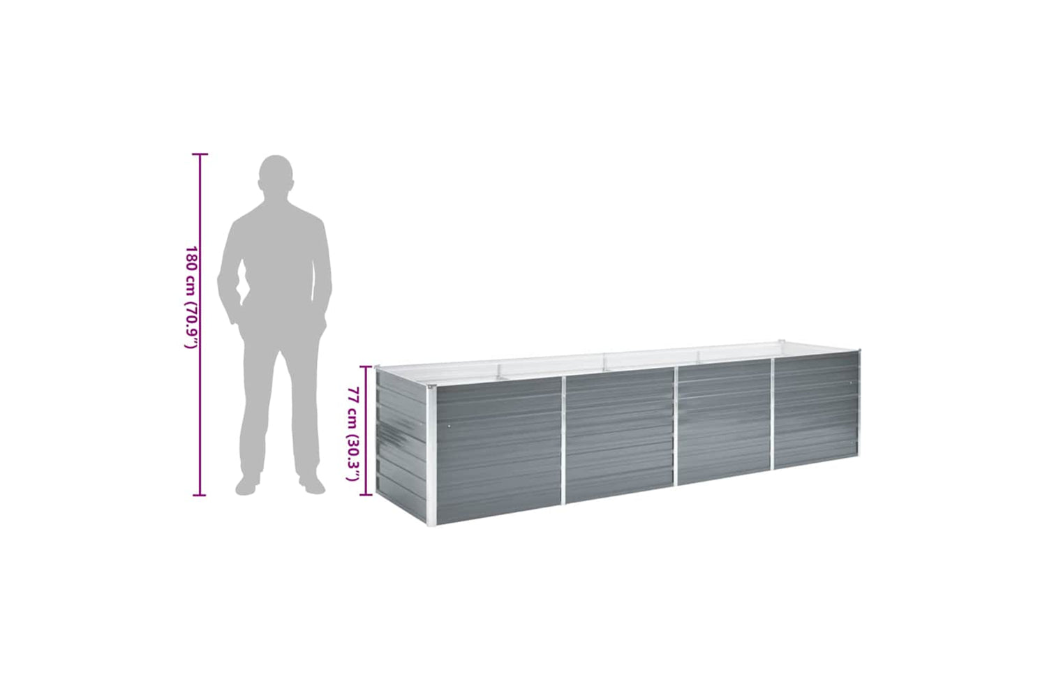 vidaXL 44844 Garden Raised Bed Galvanised Steel 320x80x77cm Grey-7