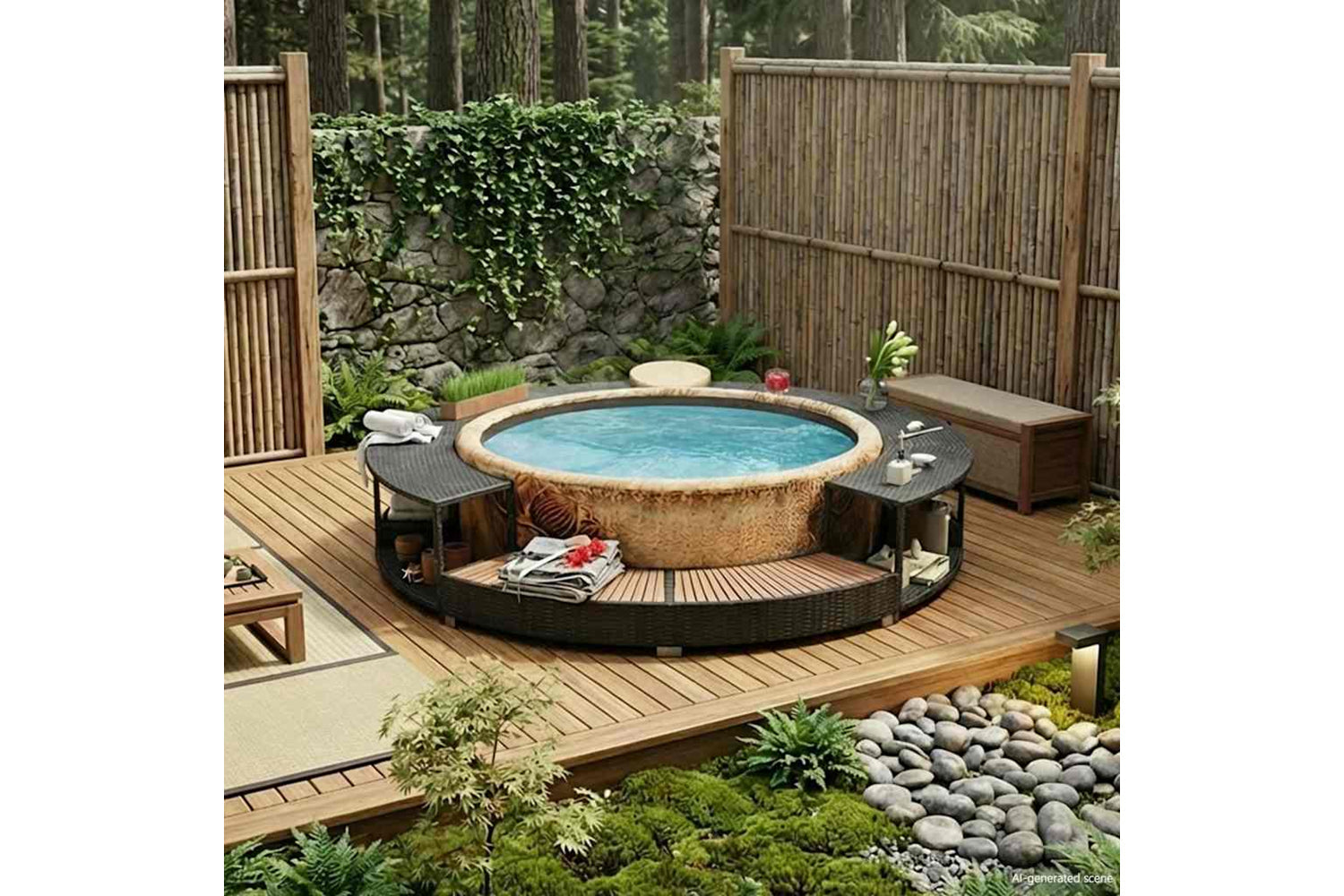 Vidaxl Hot Tub Surround Black Poly Rattan-2