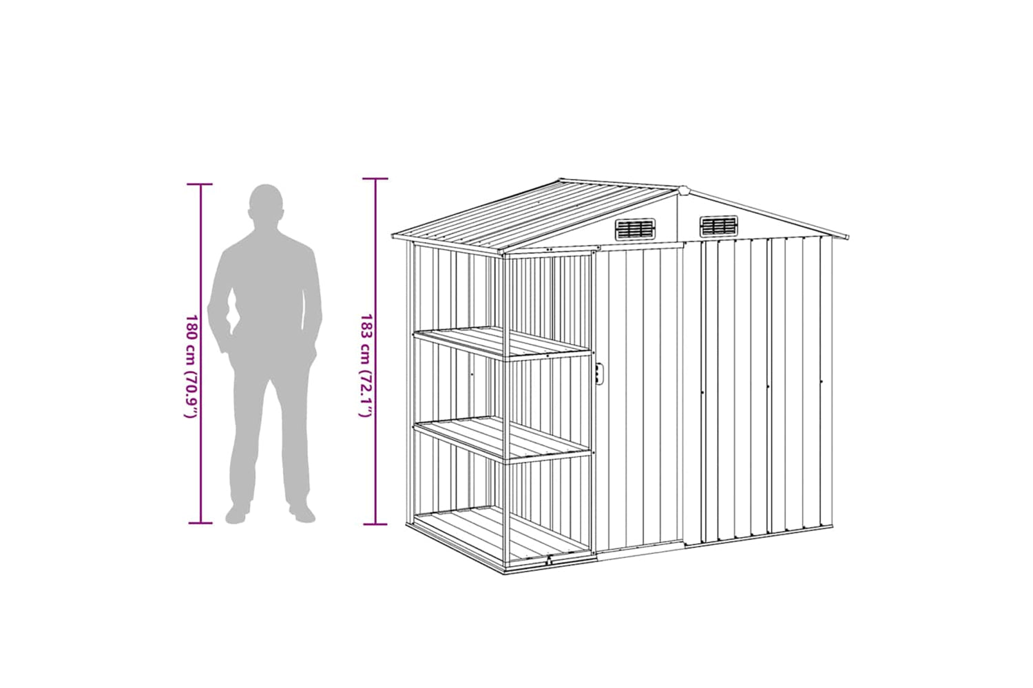 vidaXL 47103 Garden Shed With Rack Grey 205x130x183cm Iron-8