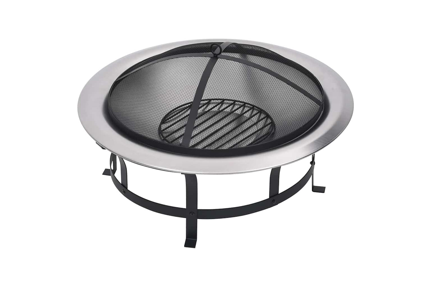 Vidaxl Outdoor Fire Pit With Grill Stainless Steel 76 Cm-3