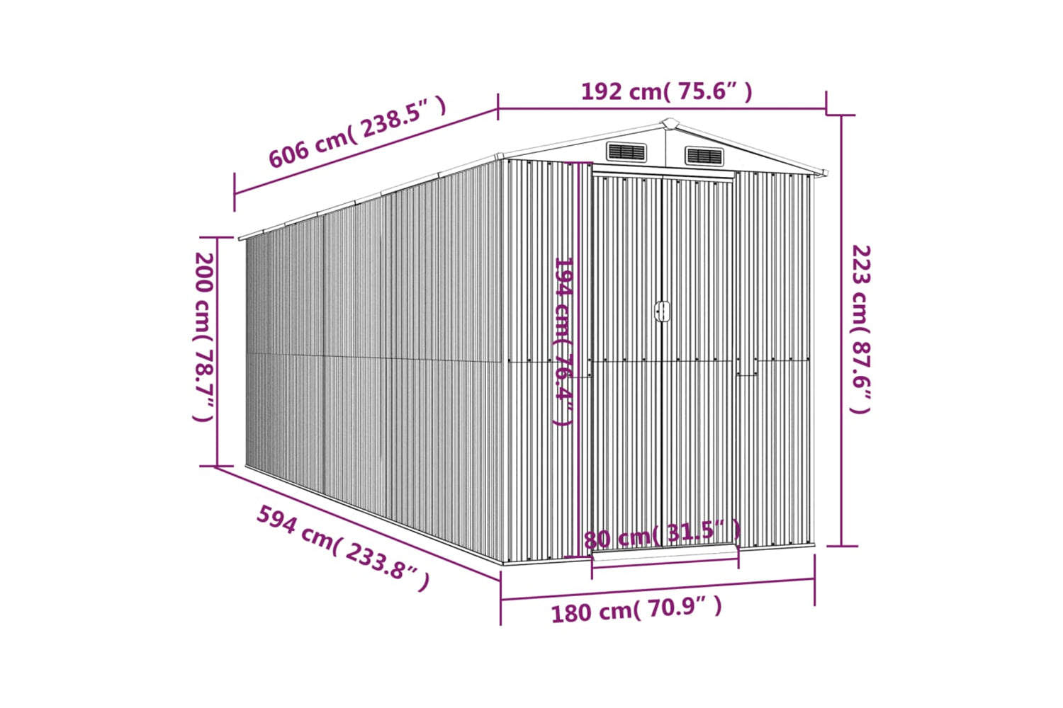 vidaXL 3147432 Garden Shed Green 192x606x223cm Galvanised Steel-7