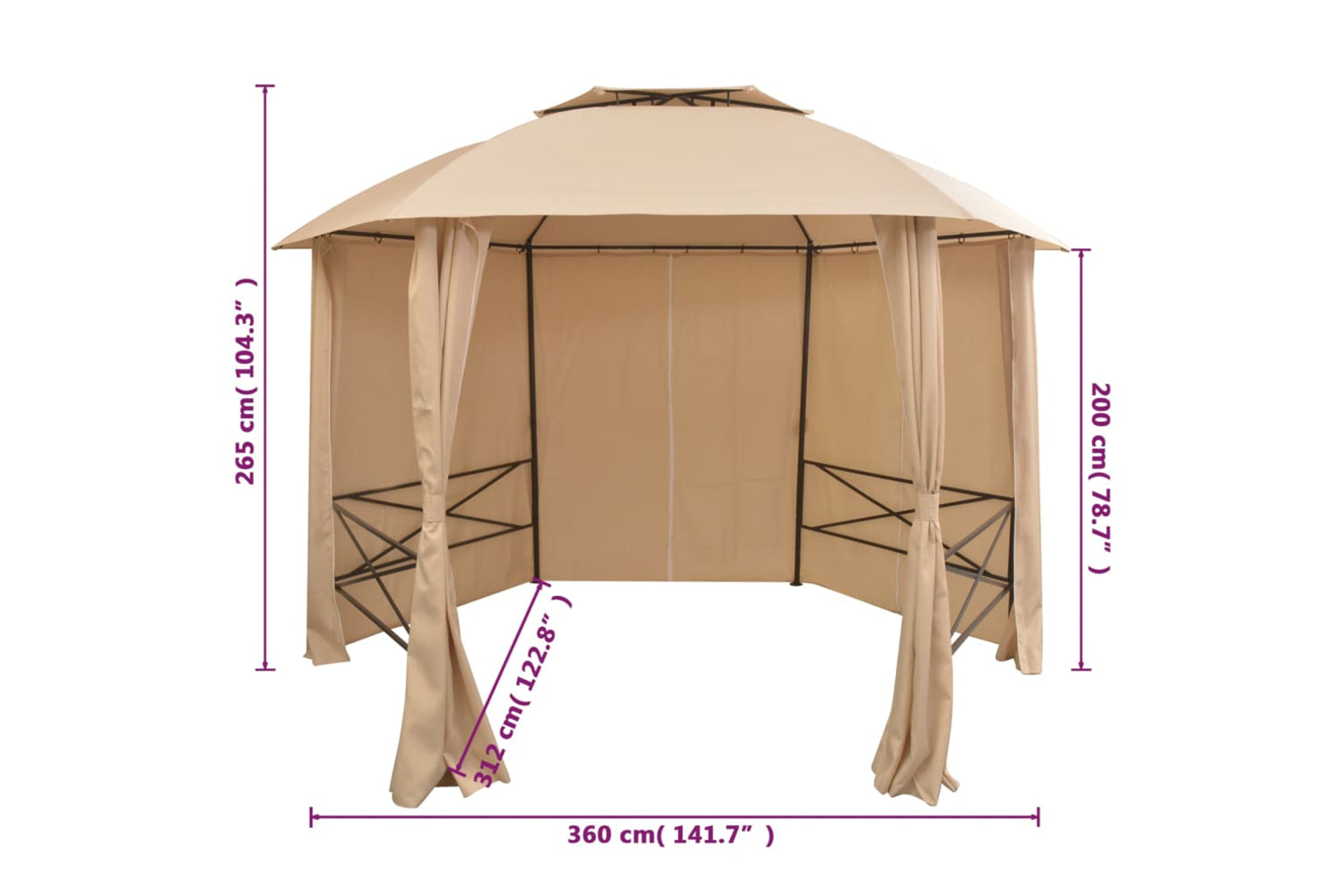 vidaXL 43166 Garden Marquee Pavilion Tent With Curtains Hexagonal 360x265cm-9