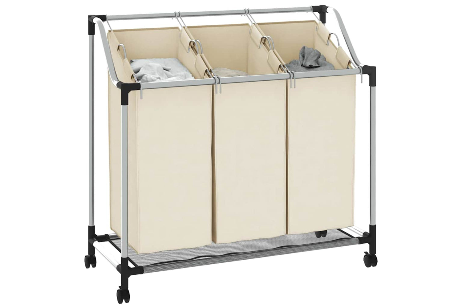 Vidaxl 282427 Laundry Sorter With 3 Bags Cream Steel-3