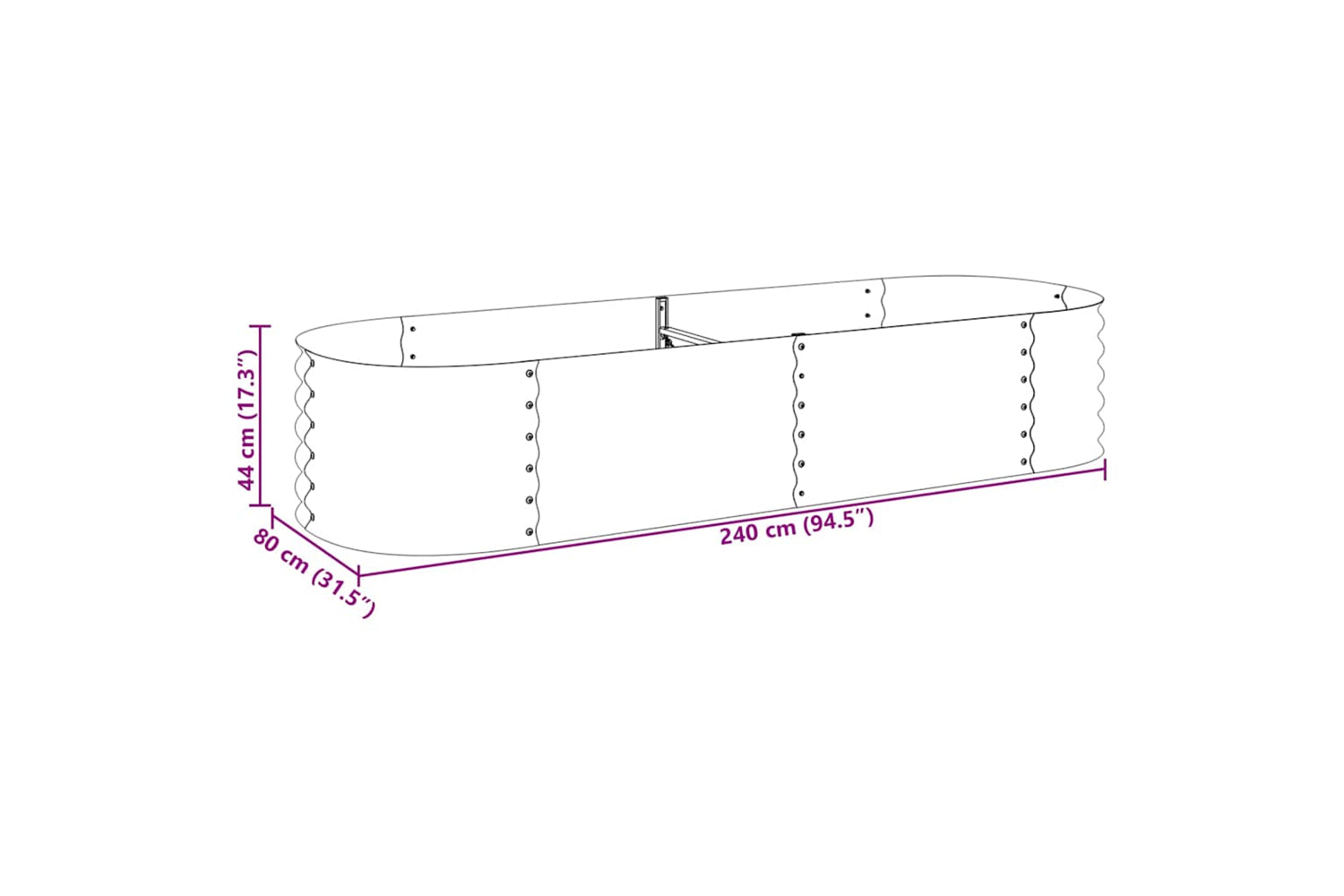 vidaXL Garden Raised Bed 240x80x44cm Galvanised Steel Silver-7
