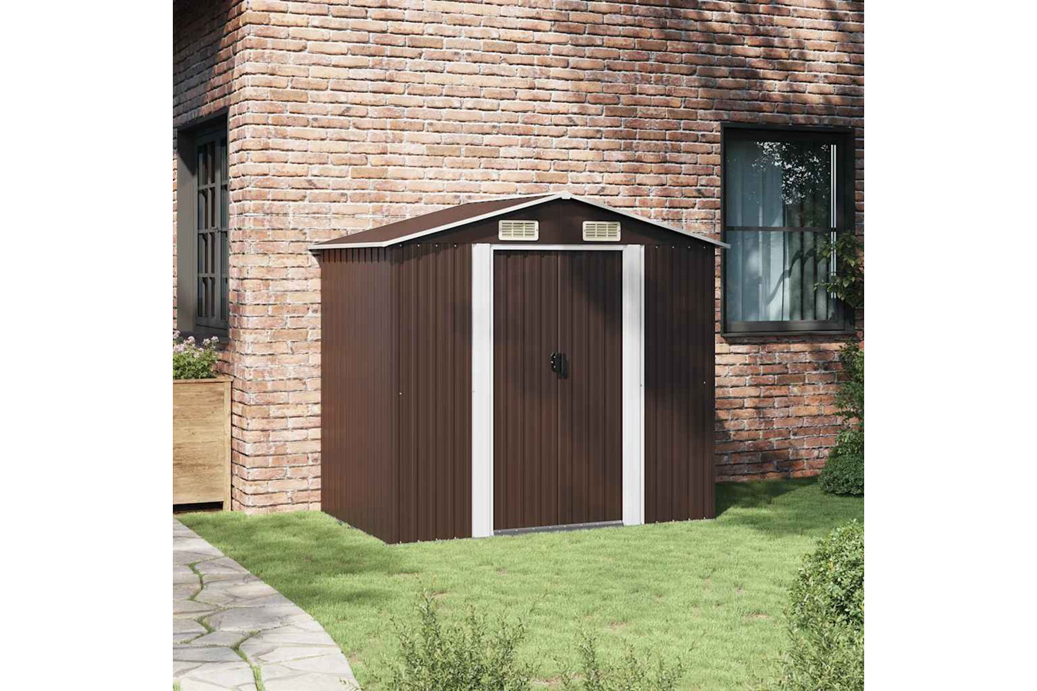 vidaXL 47029 Garden Storage Shed Brown 204x132x186cm Steel-3