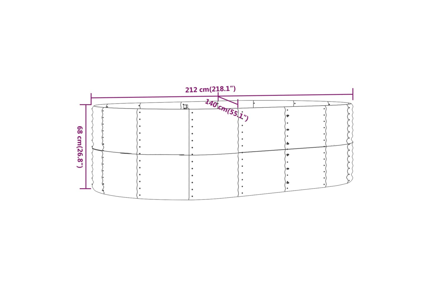vidaXL 319094 Garden Raised Bed Grey 212x140x68cm Powder-coated Steel-5