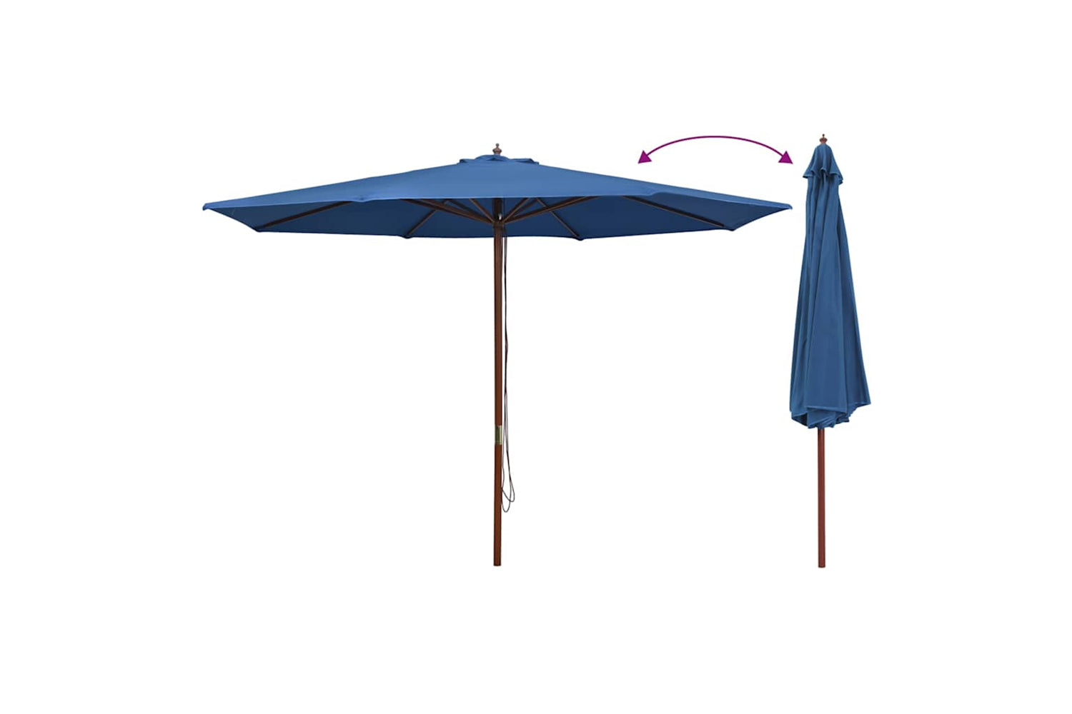 vidaXL 47139 Outdoor Parasol With Wooden Pole 350cm Blue-3