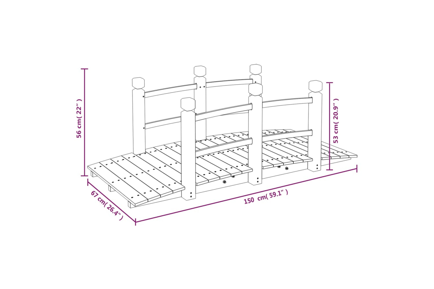 Vidaxl 363355 Garden Bridge With Railings 150x67x56cm Solid Wood Spruce-5